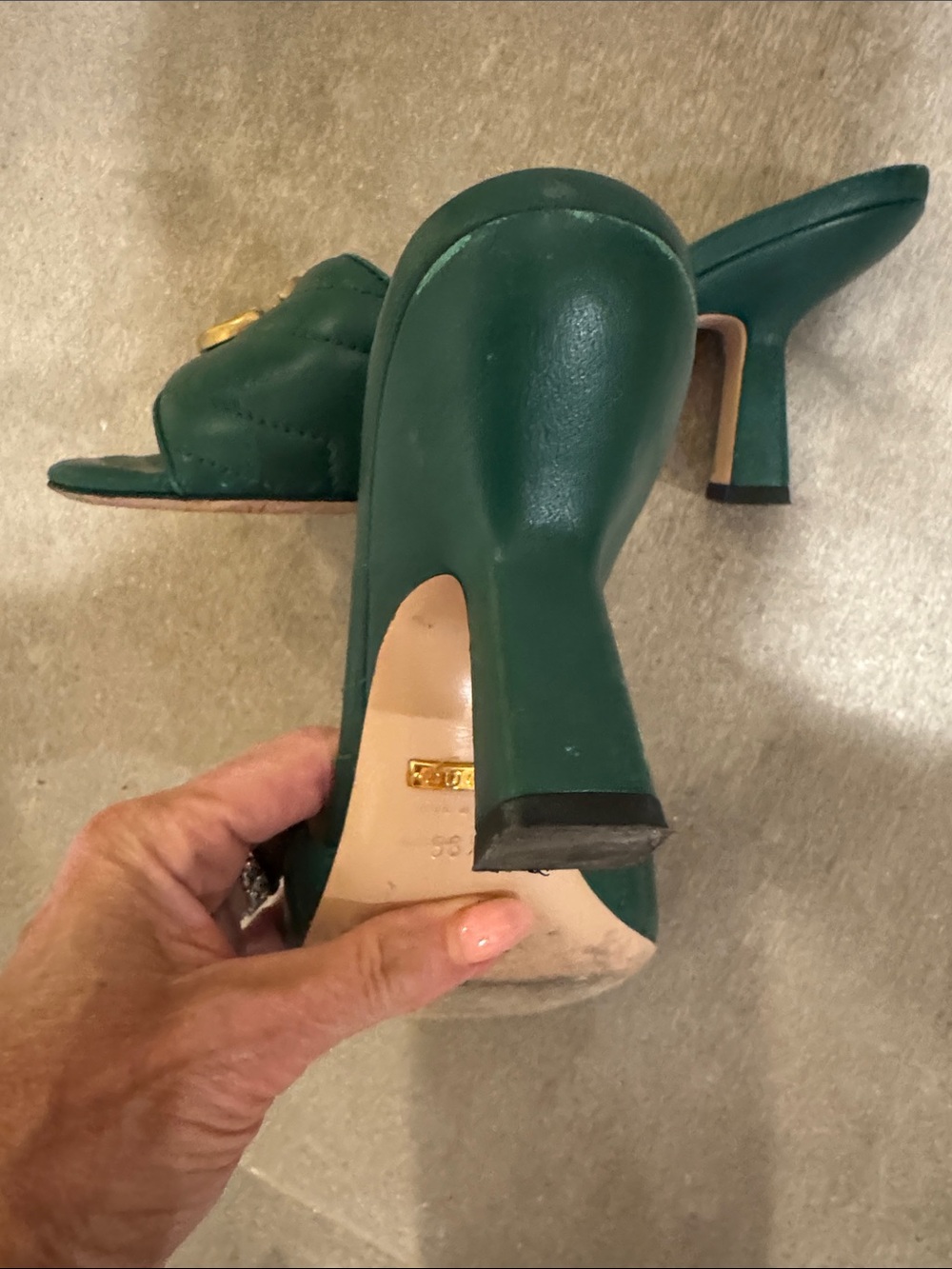 Gucci Teal Quilted Leather Slide Mules with Gold Double G - Picture 4 of 6